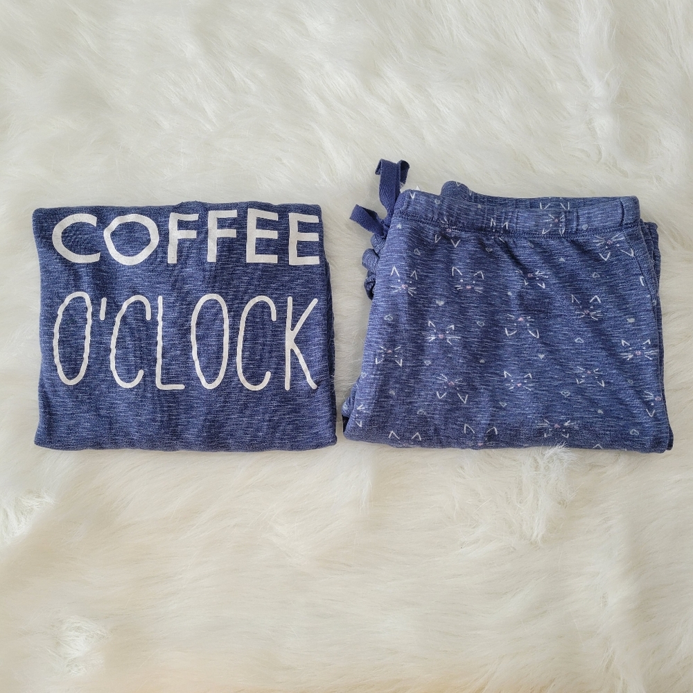Sleep Zenista Coffee O'Clock Lounge Set XL Capri Cat Print Super Soft Like New